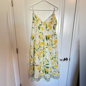 H&M Lemon Print Midi Dress - White and Yellow